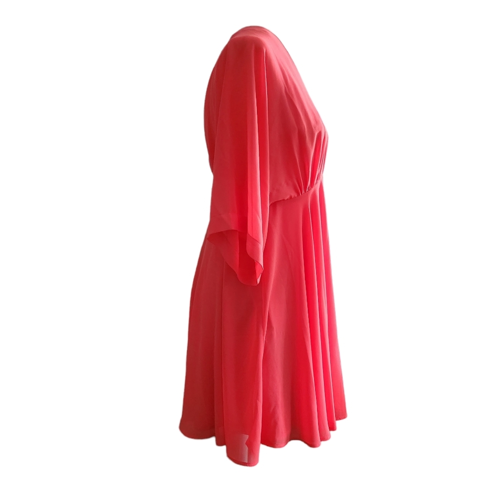 Forever 21 Front Deep V Flutter Sleeve Flowy Summer Dress Bright Coral Size L - Picture 3 of 16